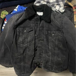 Black Jean Denim Jacket with Sherpa Lining & Collar